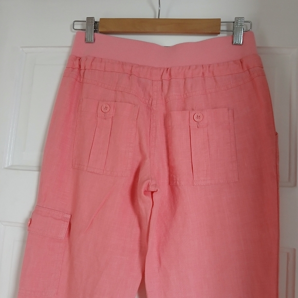 SOLD International Concepts Cargo Pant and Top Set 100% Linen Ombre Salmon/White - Picture 13 of 14